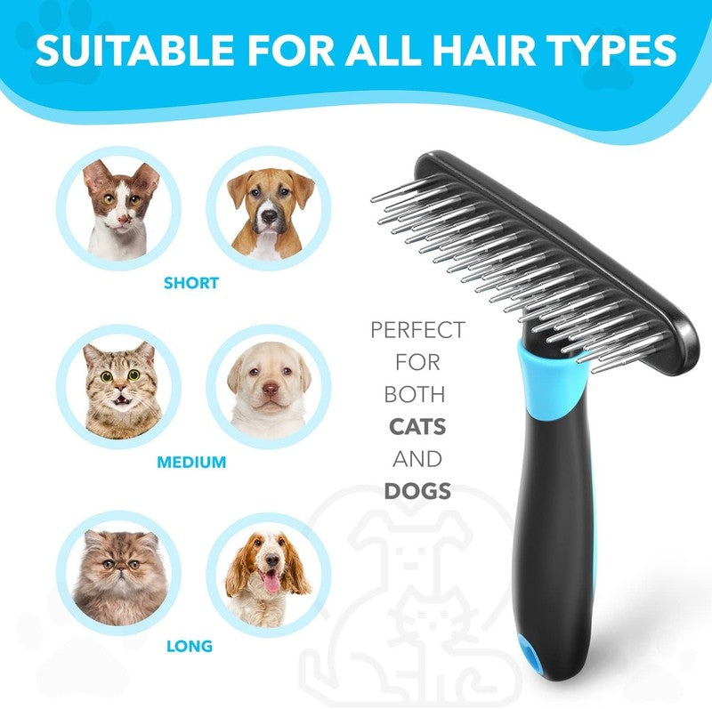 Deshedding Brush for Cats & Dogs — Undercoat Rake Grooming Comb (Reduces Shedding by 90%)