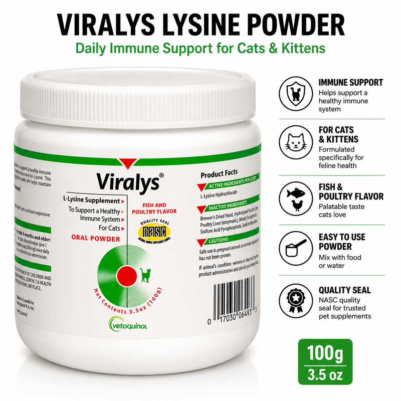 Vetoquinol Viralys Powder Immune Supplement for Cats, 3.5-oz